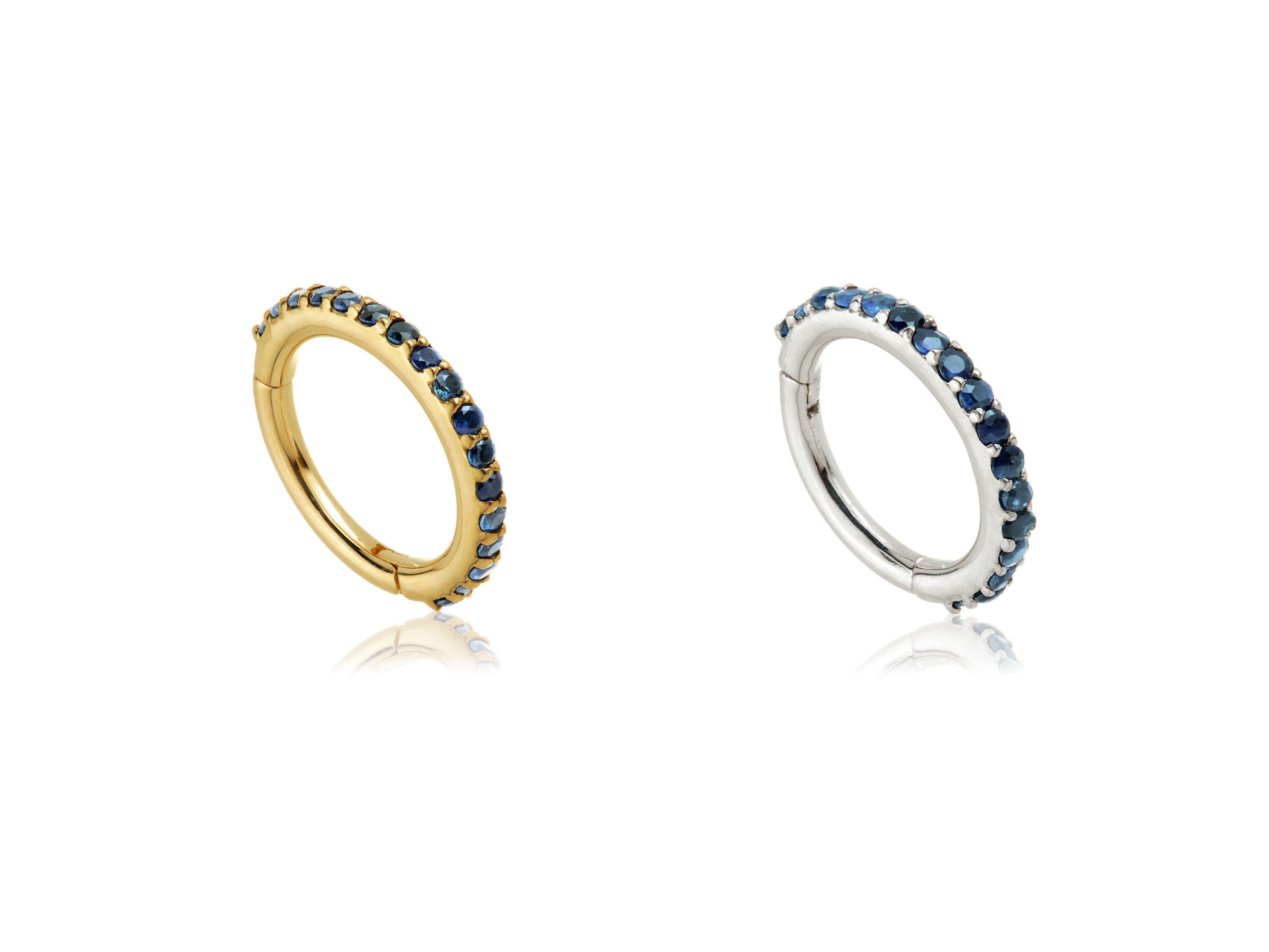 14kt Blue Sapphire Pavé Eternity Ring - Side Set Facing