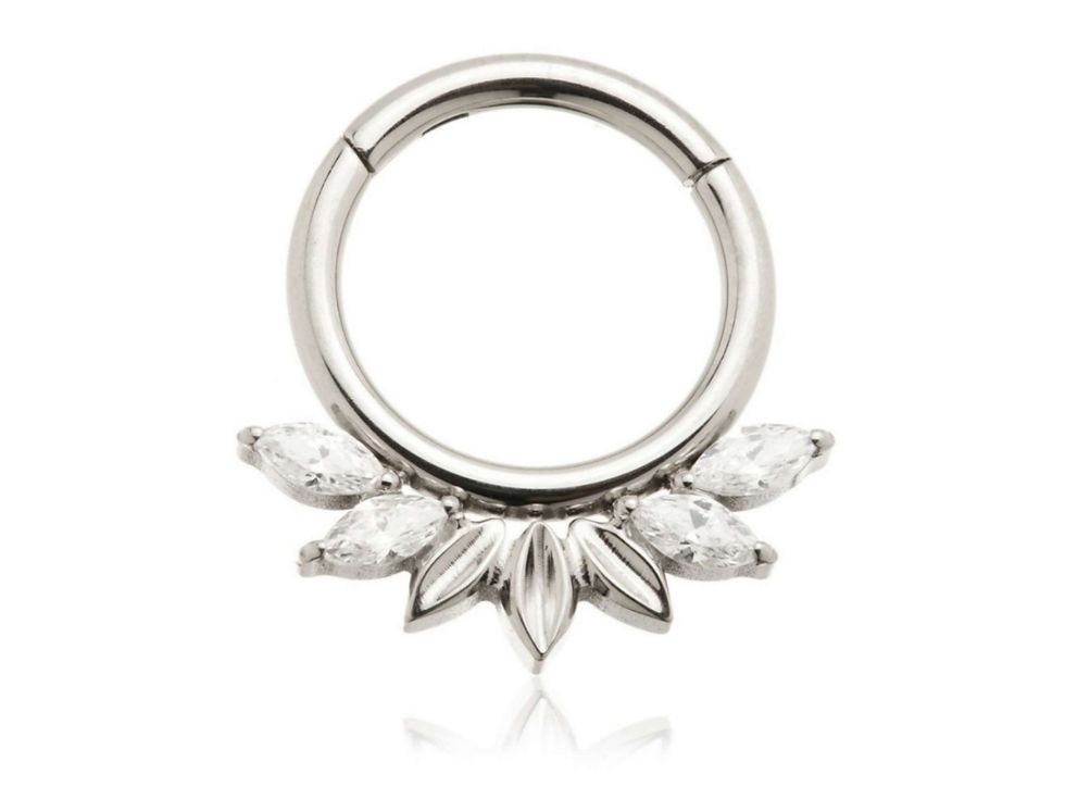 Titanium Leaf & Marquise CZ Hinged Ring