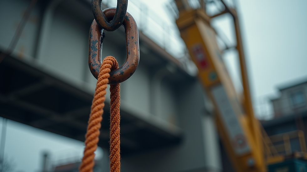 Close-up view of a lifting sling attached to a steel beam
