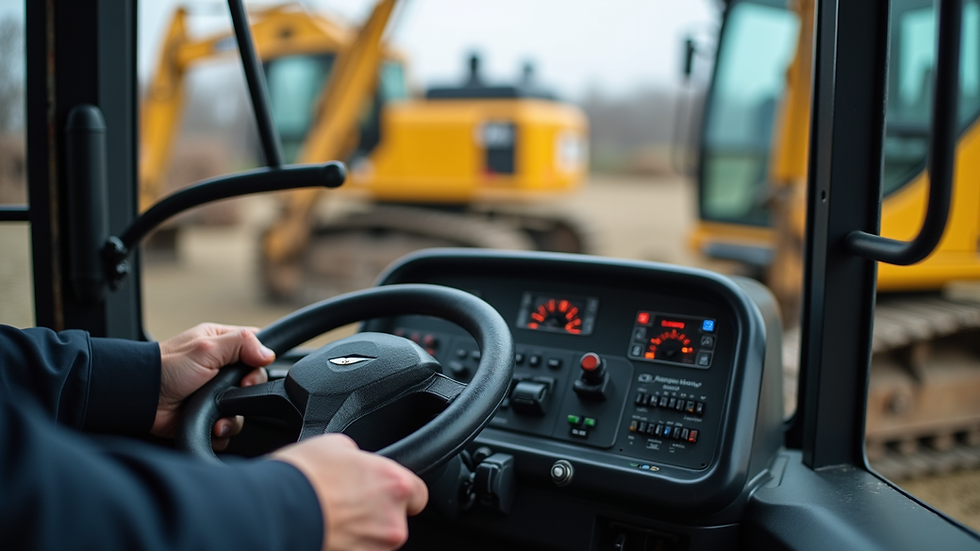 Close-up view of an excavator control panel during training