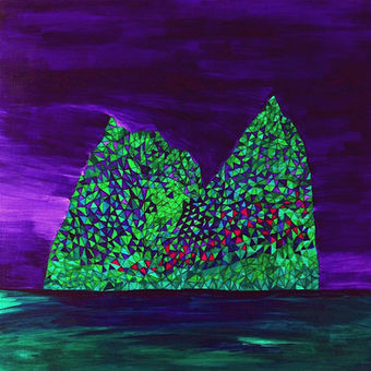 A Hollow Hill. Green hill against a purple sky. 
