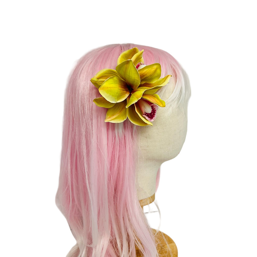 Thumbnail: Lime green pink and orange large realistic hair clip set on a white background