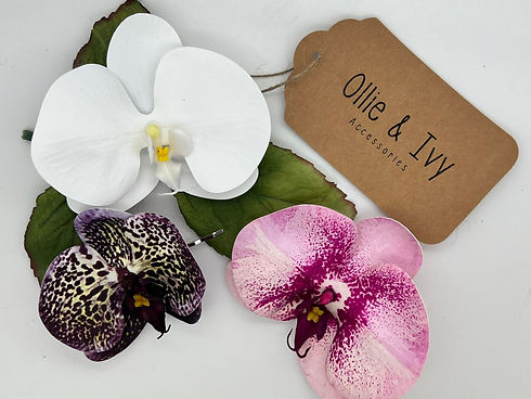 orchid flower pins with Ollie & Ivy tag