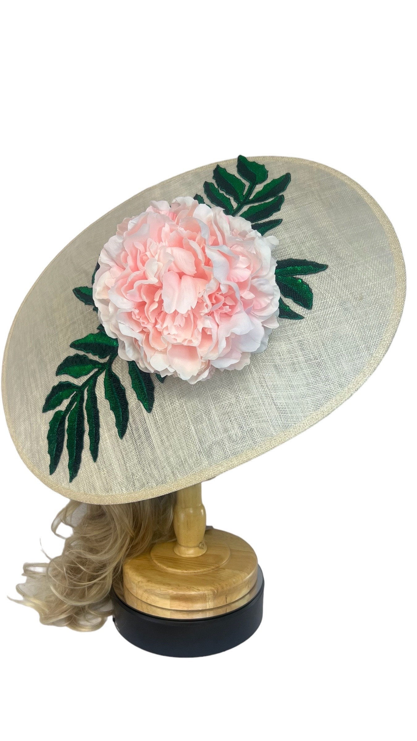 pink and ivory large peony fascinator