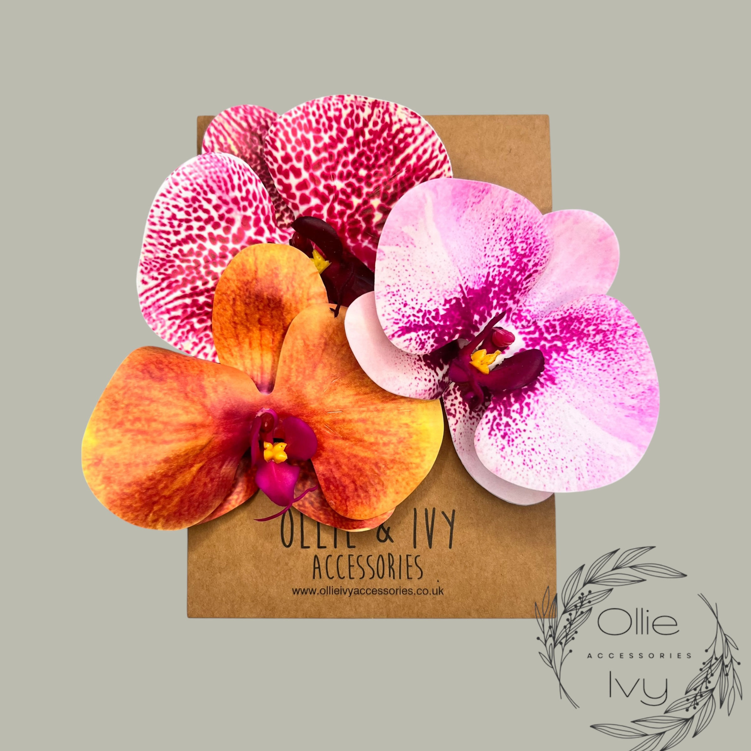 Tropical mixed colour orchid flower crocodile clips se tropical and pink freckle