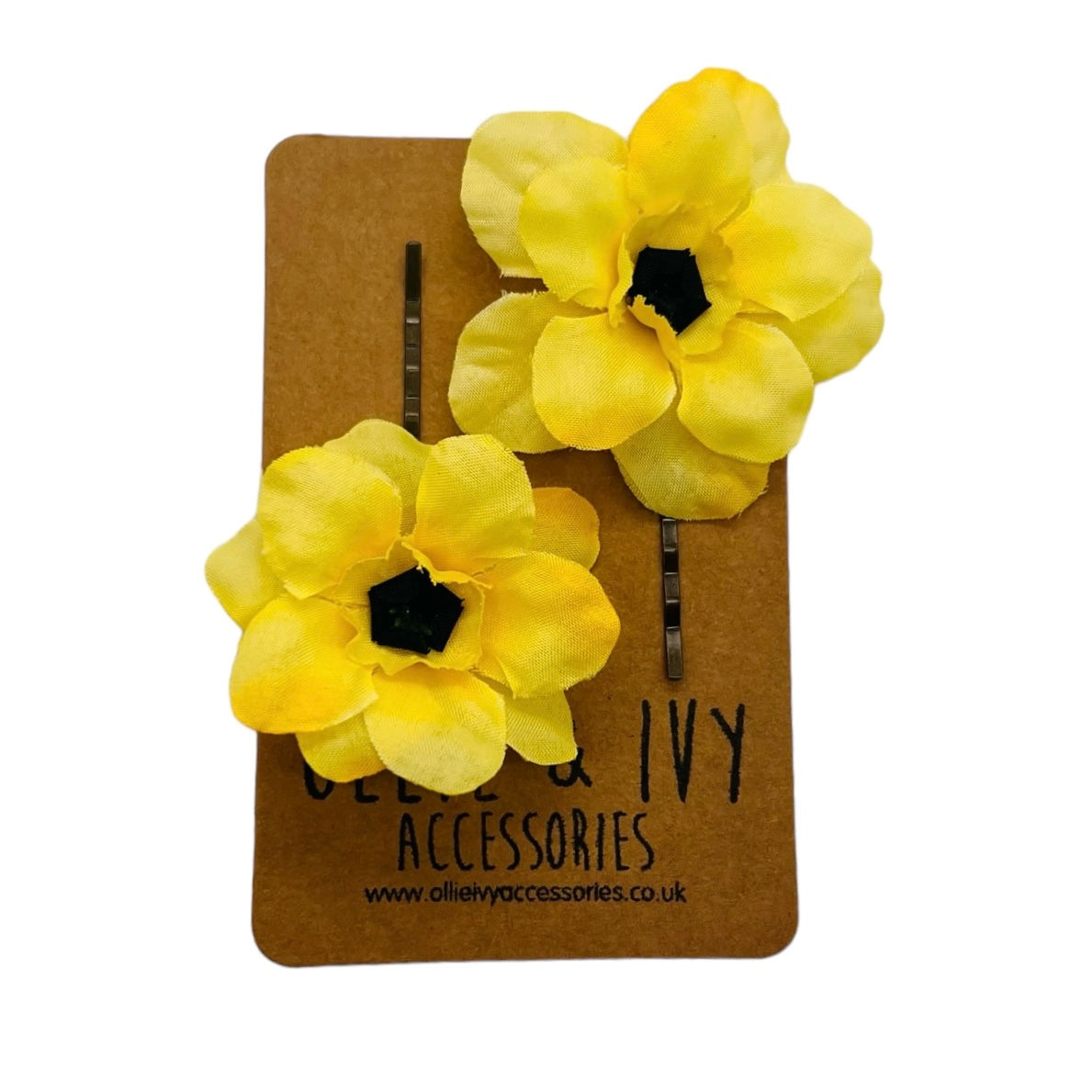 Pretty yellow hair clips set of 2. set on a white background