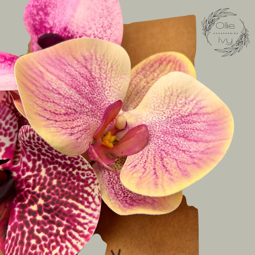 Thumbnail: Tropical mixed colour orchid flower crocodile clips se tropical and pink freckle