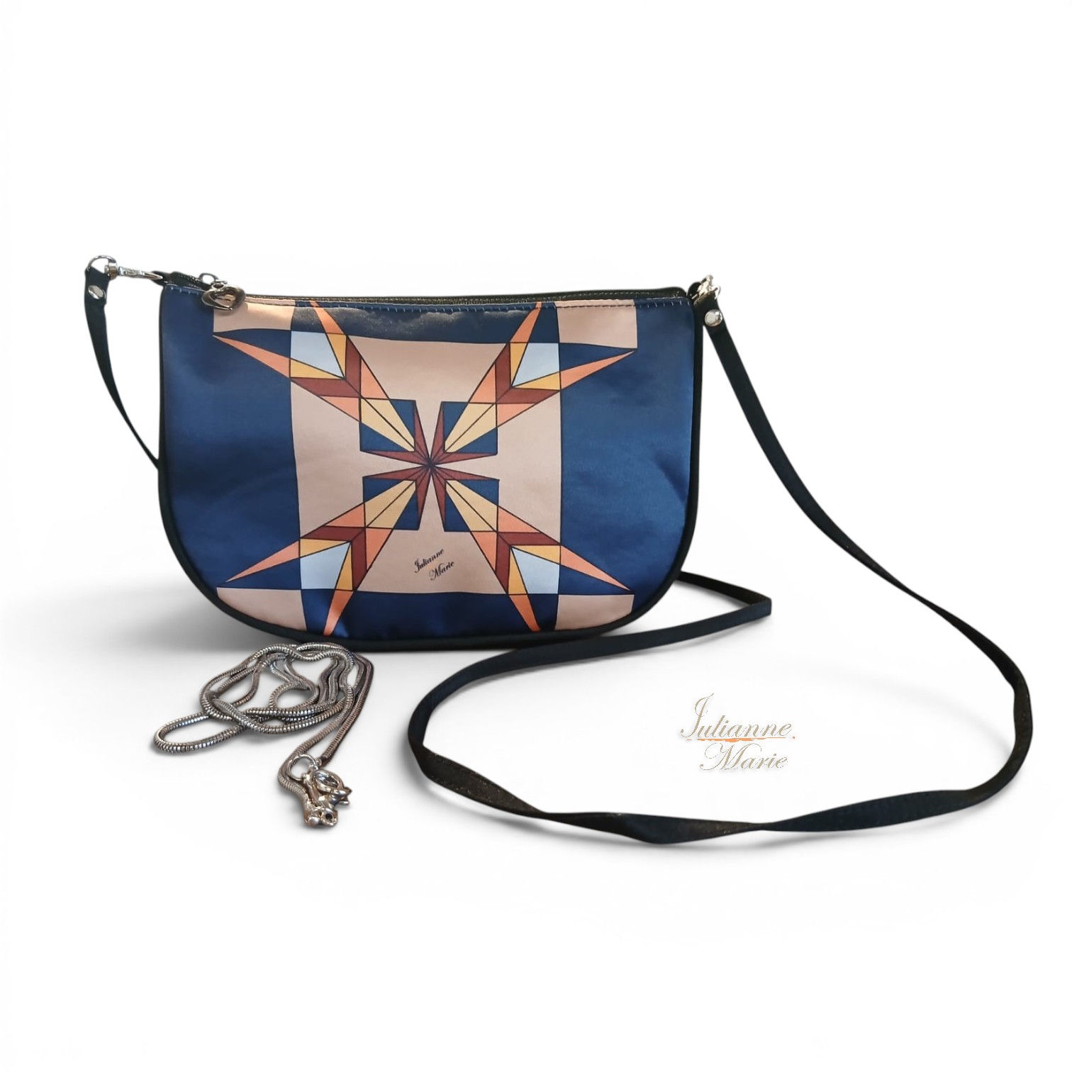 Geometric Maltese cross half moon shape bag