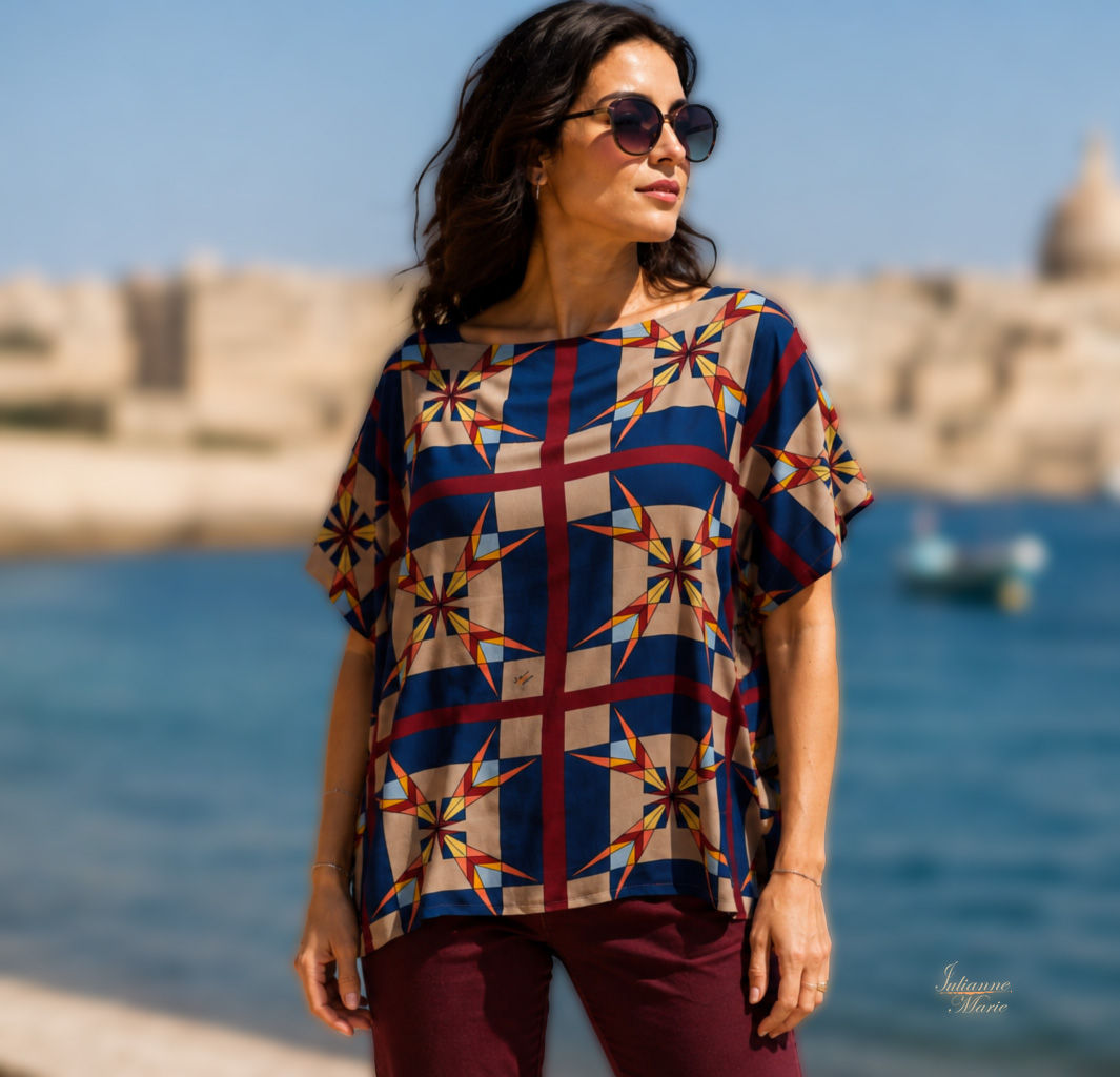 Maltese cross geometric flowy top