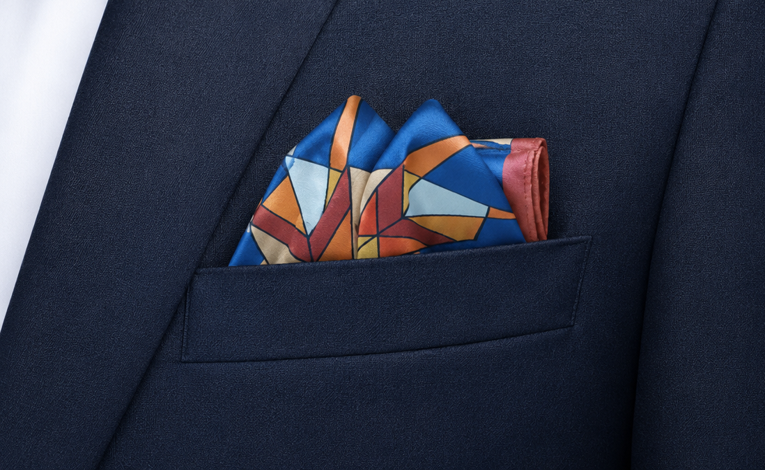Men geometric Maltese cross pocket square
