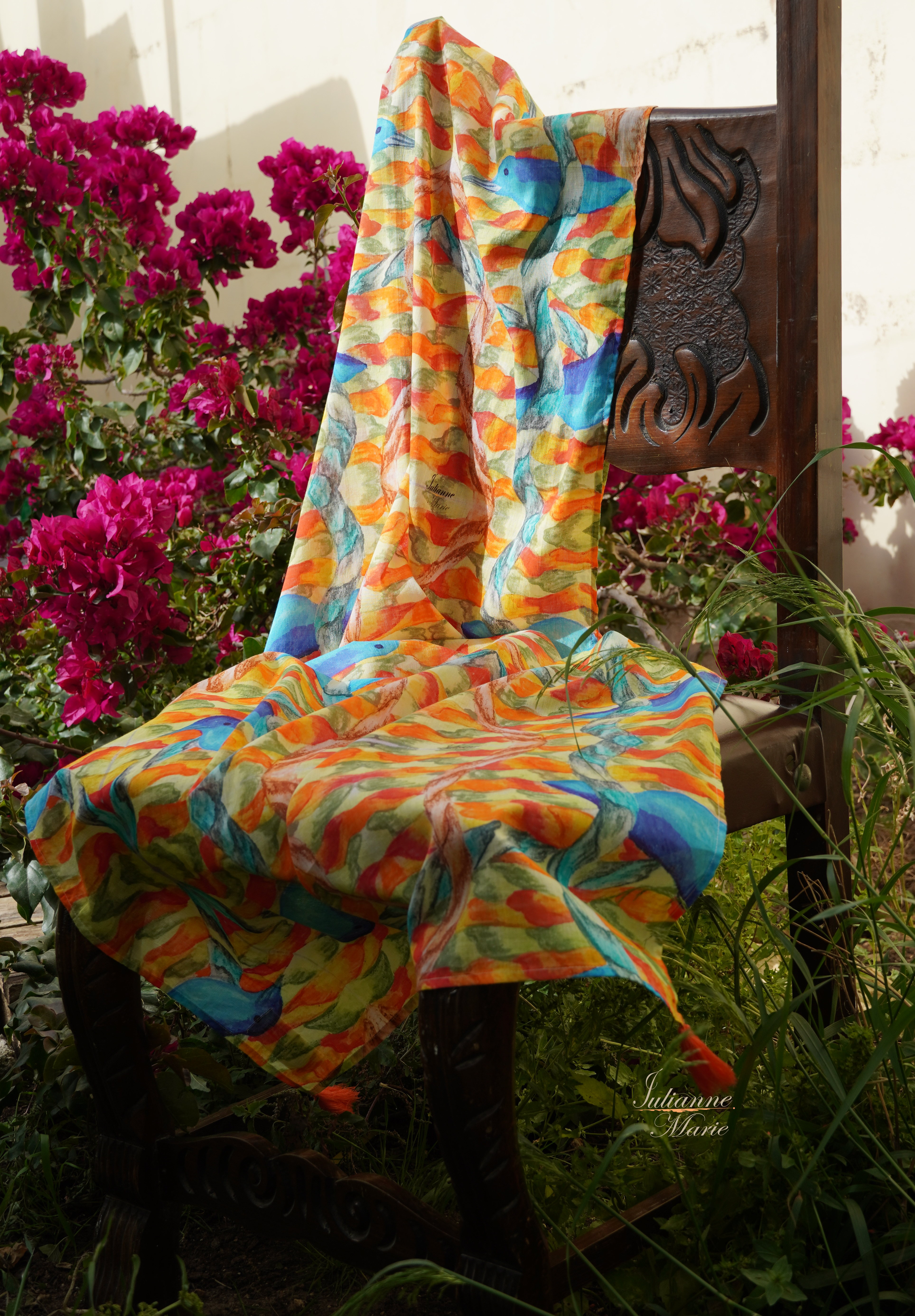 Blue Rock Thrush Fantasy shawl in cotton