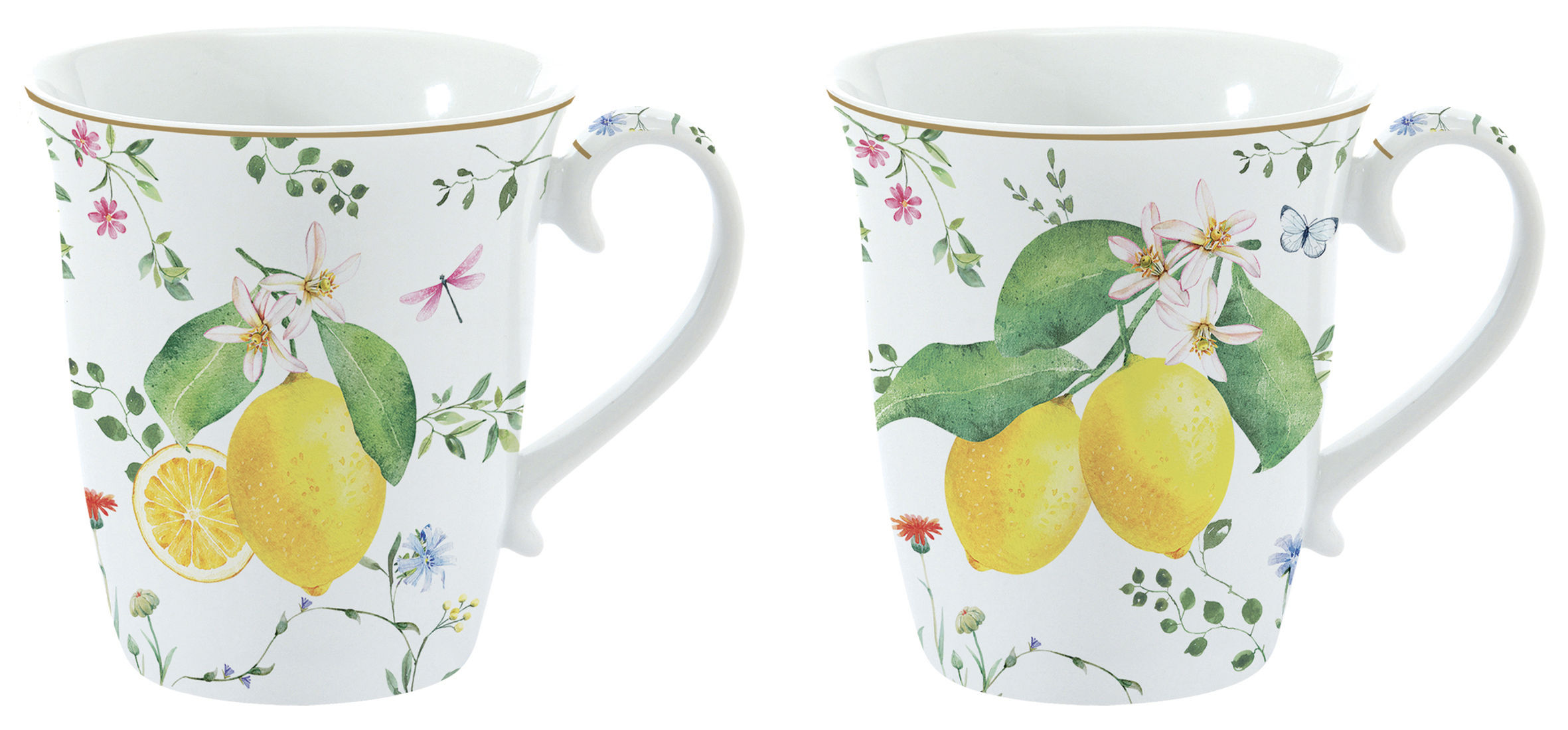 Fleurs Et Citrons 2'li Porselen Kulplu Bardak Seti