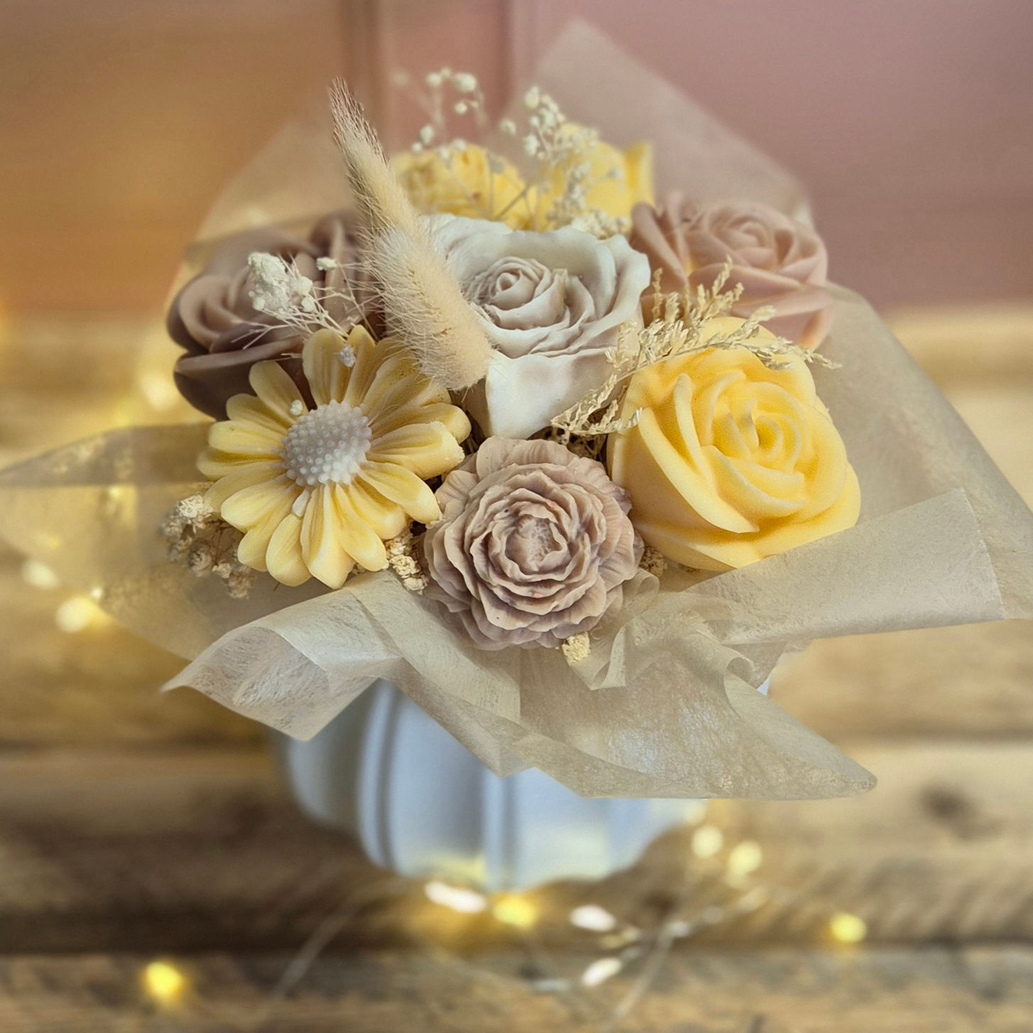 Bouquet de fleurs éternelles en cire - 8 fleurs