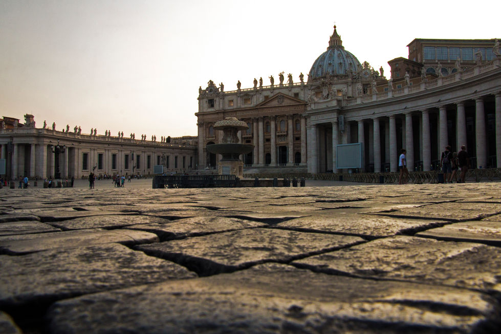 Empty Saint Peter’s Square in Rome with dramatic shadows – timeless spiritual grandeur