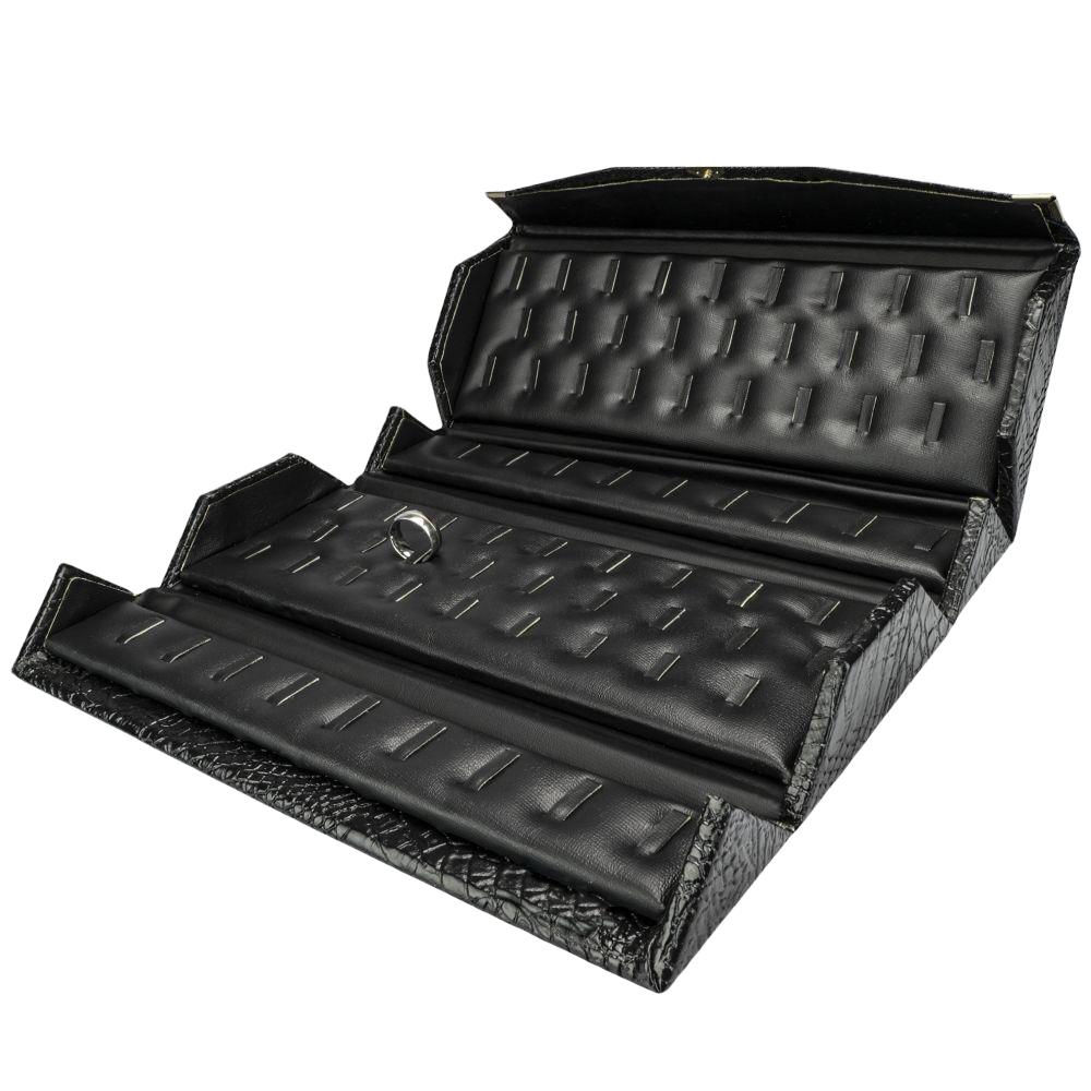 Caixa Italiana De Couro Rígida Para 72 Anéis