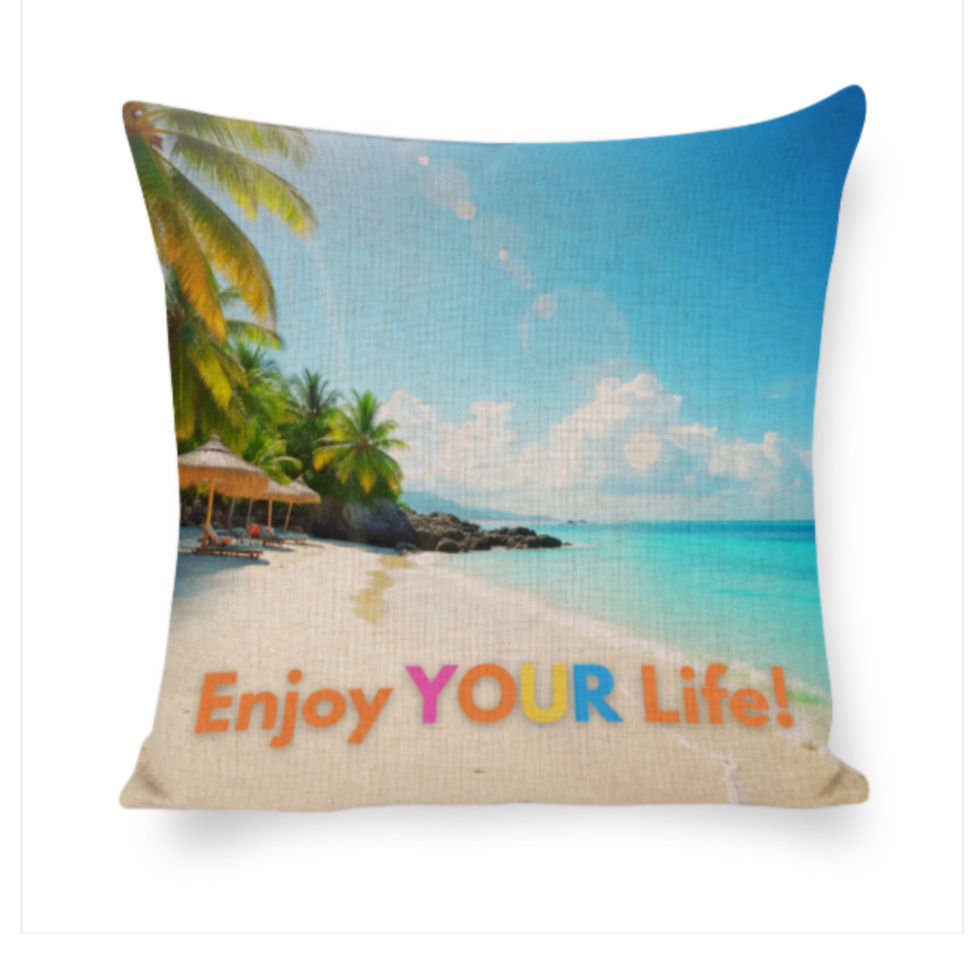 Das einzigartige Couchkissen "Enjoy Your Life" aus unserer Edition "Don´t Worry, Be Happy.