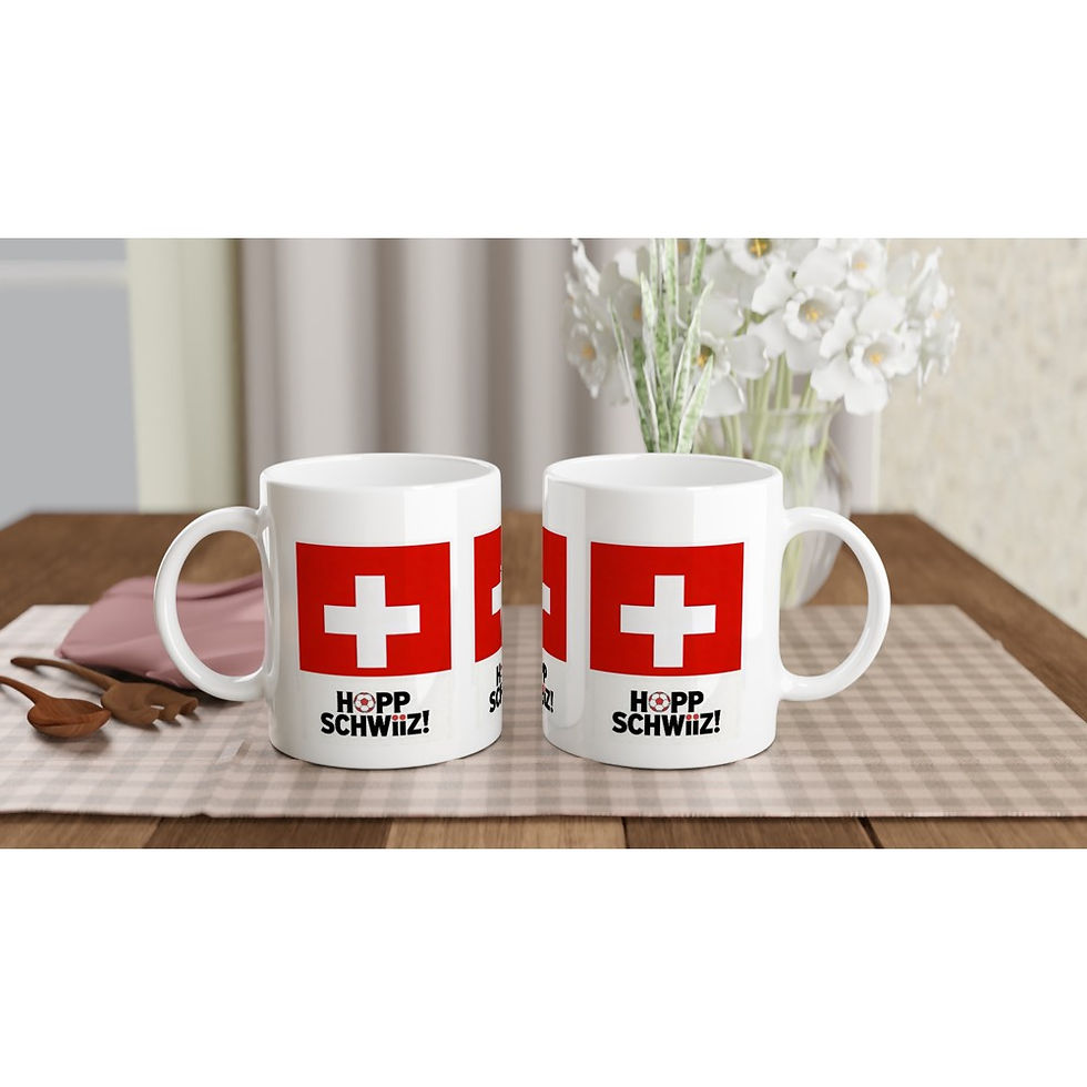Miniaturbild: Genießen Sie starken Kaffee, aromatischen Tee, oder heisse Schokolade mit dieser einzigartigen Keramiktasse HOPP SCHWIIZ