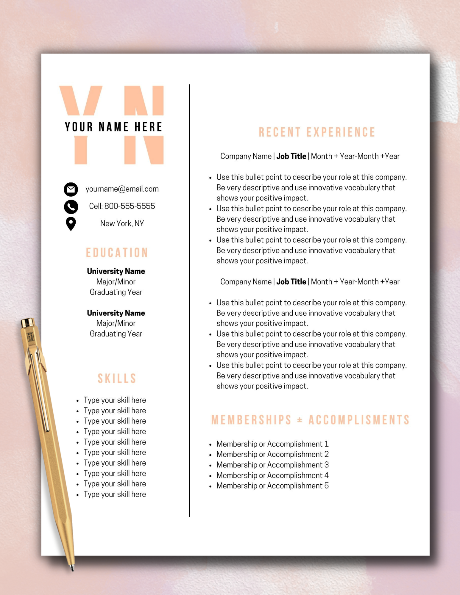 Modern Resume: Peach Highlight Packet