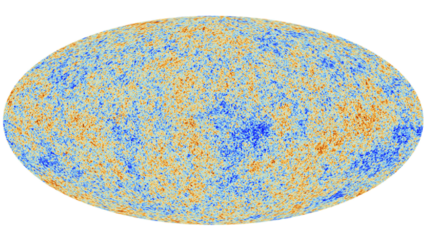 Um mapa de cores que mostra diferenças de temperatura na radiação de fundo