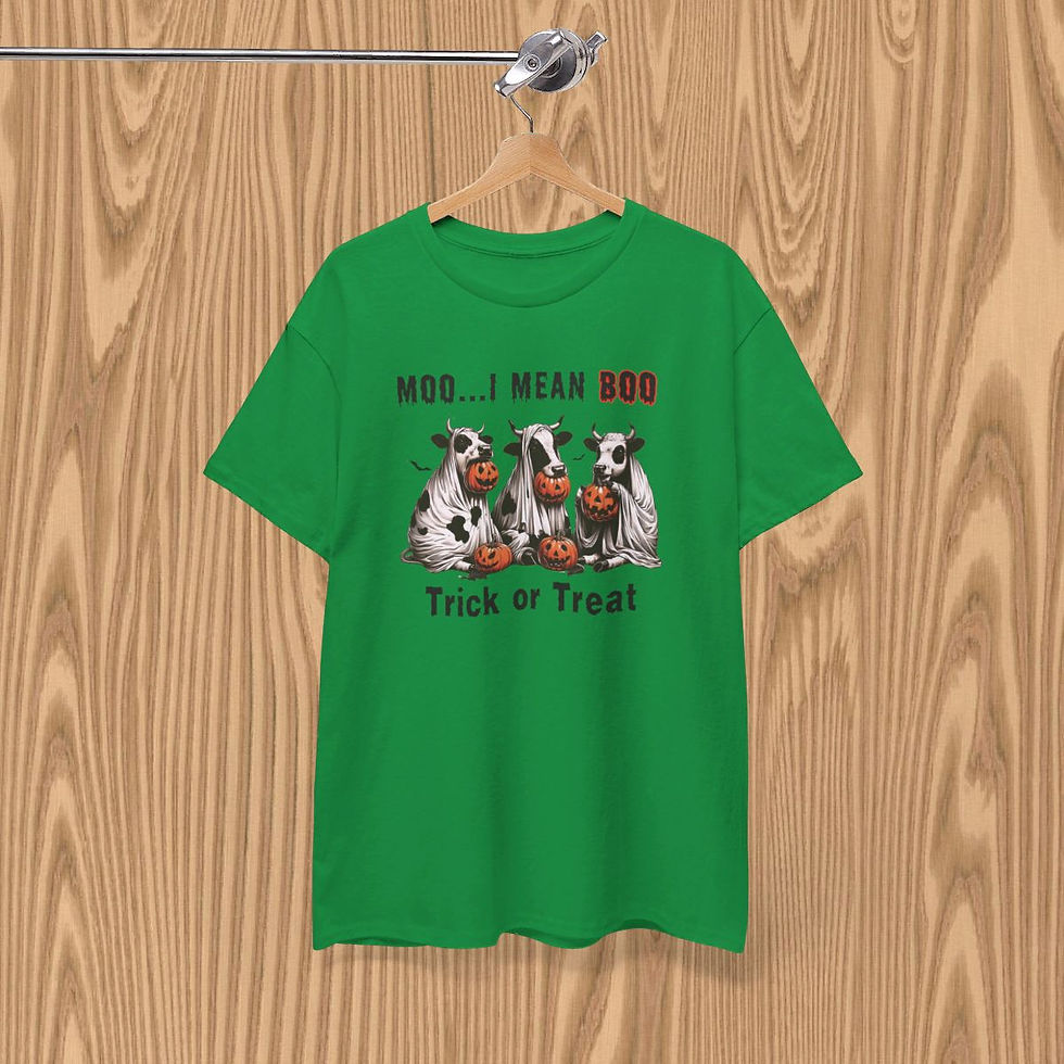 Thumbnail: "Moo...I Mean Boo" Halloween Cow T-Shirt | Unisex Heavy Cotton Tee