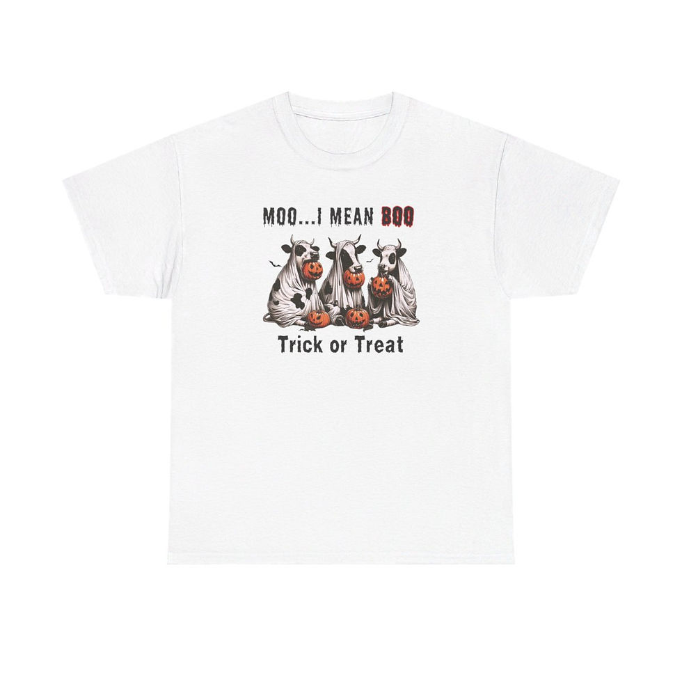 Thumbnail: "Moo...I Mean Boo" Halloween Cow T-Shirt | Unisex Heavy Cotton Tee