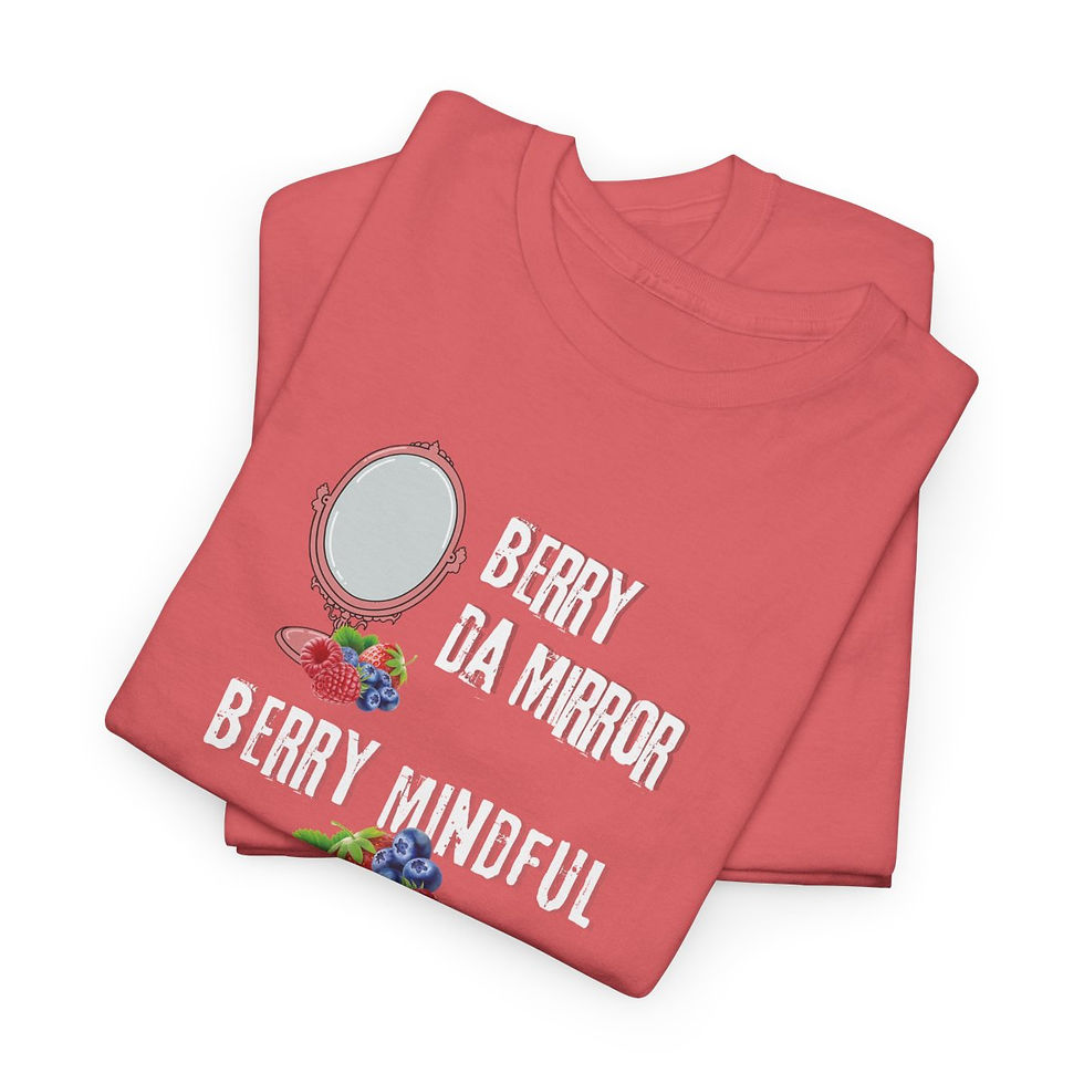 Thumbnail: woman wearing t-shirt with humorous tiktok tread berry demure, berry mindful