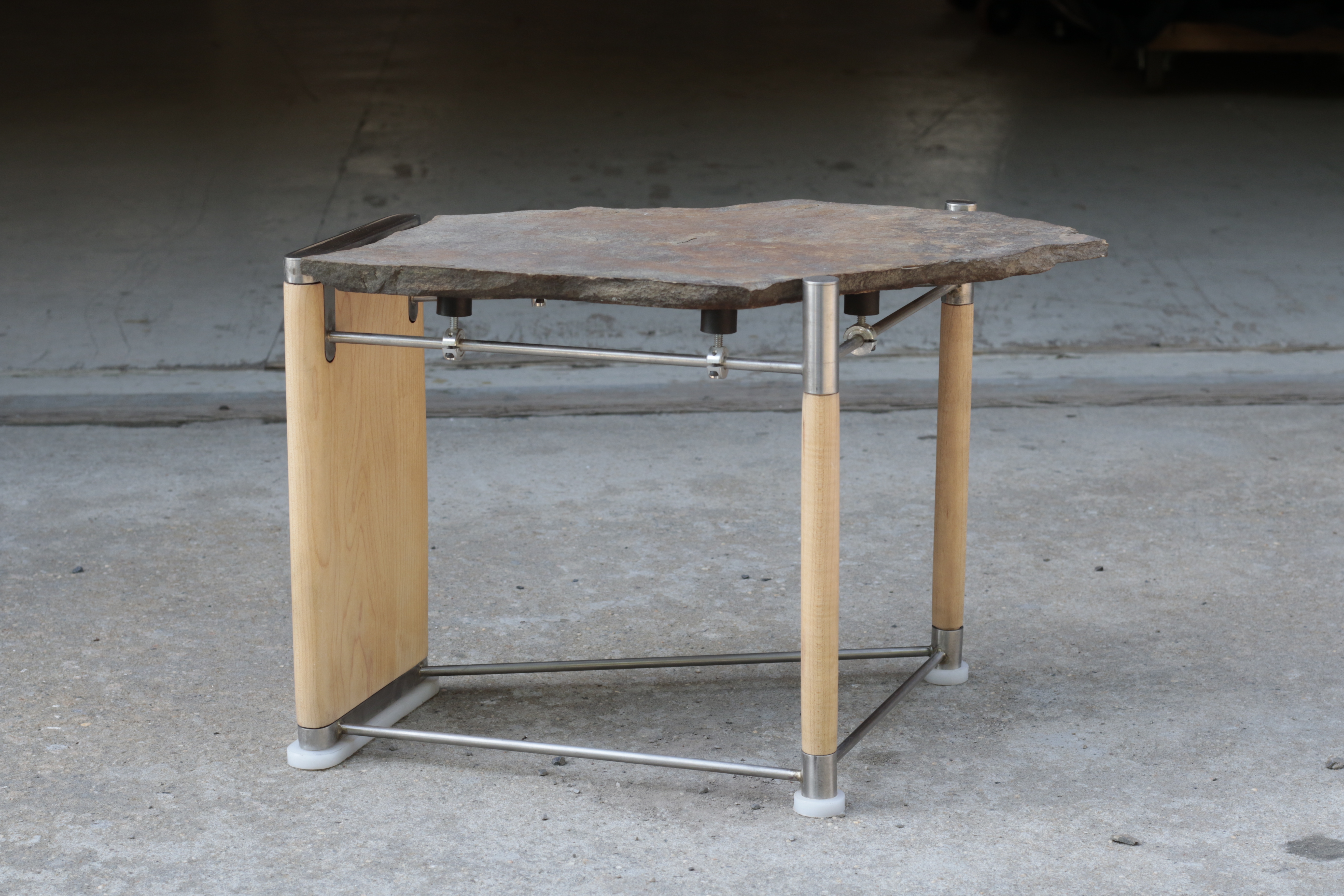 

silver brazed stainless steel, maple, recycled HDPE, rubber and aluminum hardware, 

17 ¾” x 10 ⅝” x 11 ½”