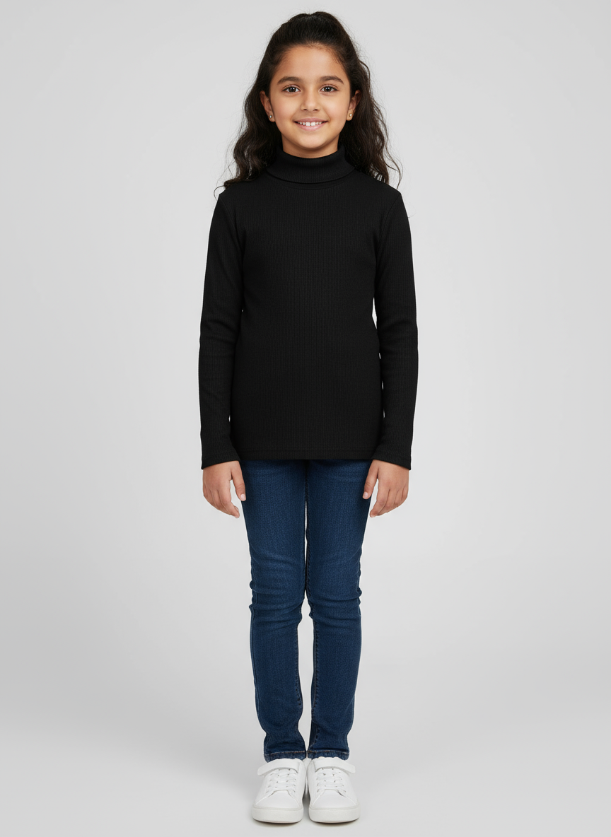 Thumbnail: Girls Turtle neck black full hands T shirt 