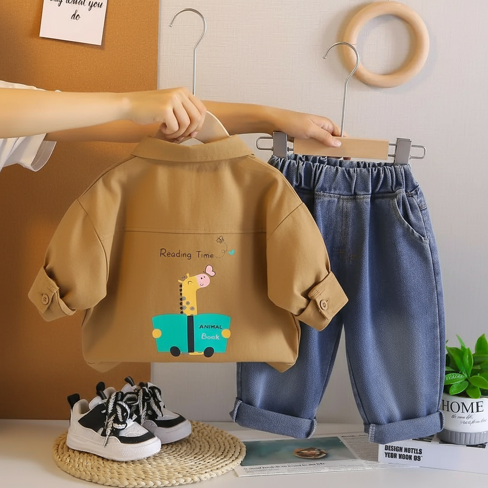 Thumbnail: Mikaboo Trendy Cartoon Patch Shirt & Denim Pant Set for Boys and Girls