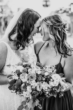 bride and bridesmaid black and white