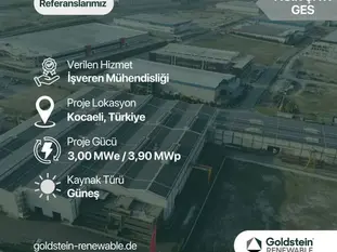 Referenzbild des 3,00 MWe / 3,90 MWp starken Dachsolarkraftwerks-Projekts, durchgeführt von Goldstein Renewable in Kocaeli, Türkei.