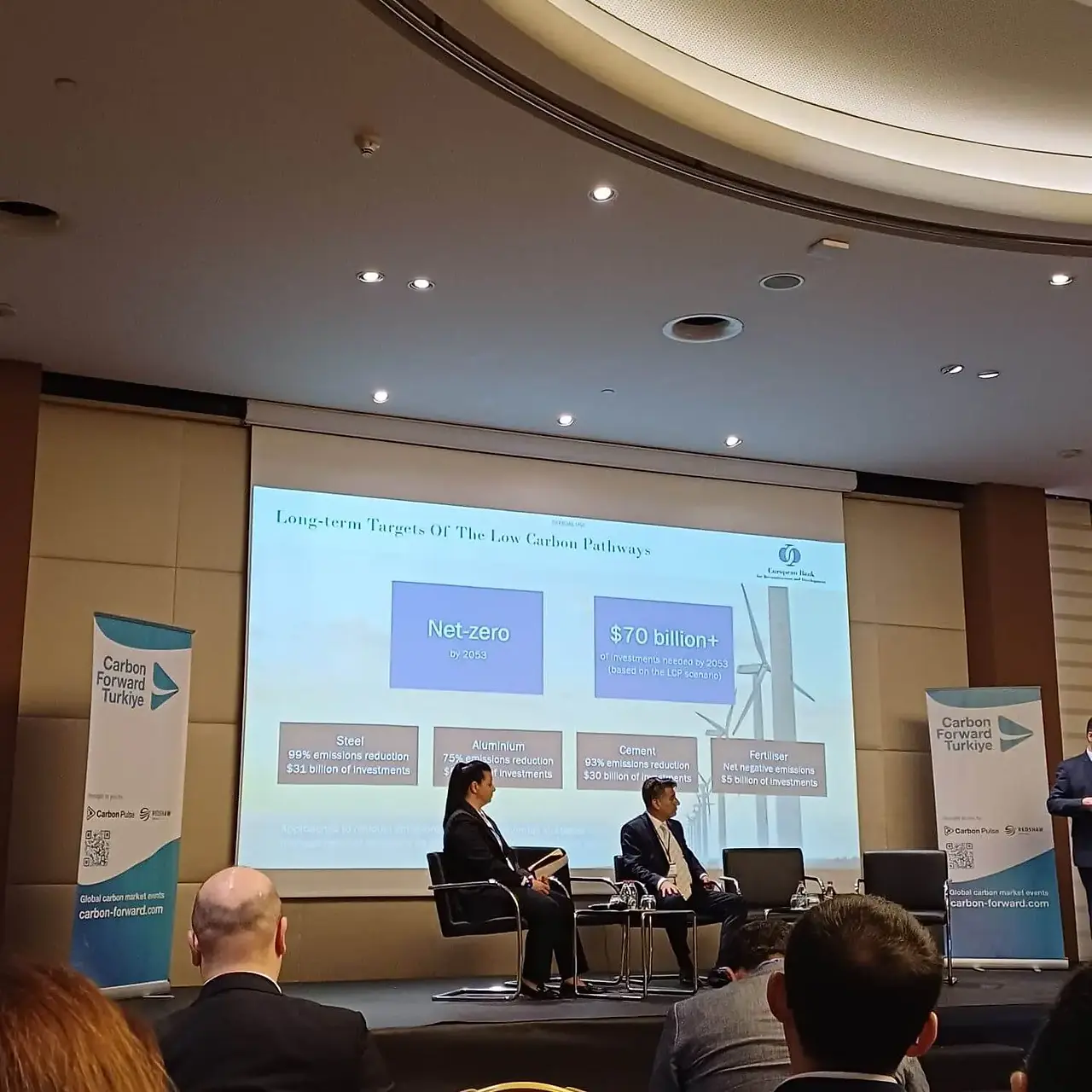 Panel session at Carbon Forward Turkey 2025 addressing Turkey's low-carbon targets and investment plans.
