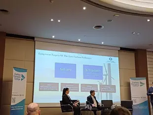 Panel session at Carbon Forward Turkey 2025 addressing Turkey's low-carbon targets and investment plans.