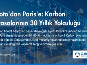 Kyoto’dan Paris’e karbon piyasalarının 30 yıllık yolculuğu başlık görseli, karbon fiyatları grafik arka planı