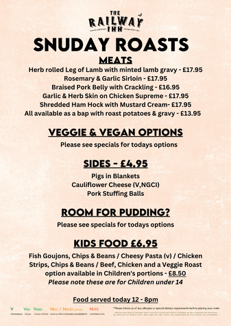 Menu | The Railway Inn Pub | Portslade