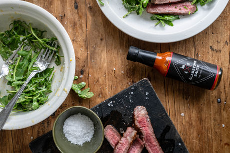 Homemade spicy vinaigrette made with Gladstone Hot Sauce, perfect for salads and marinades