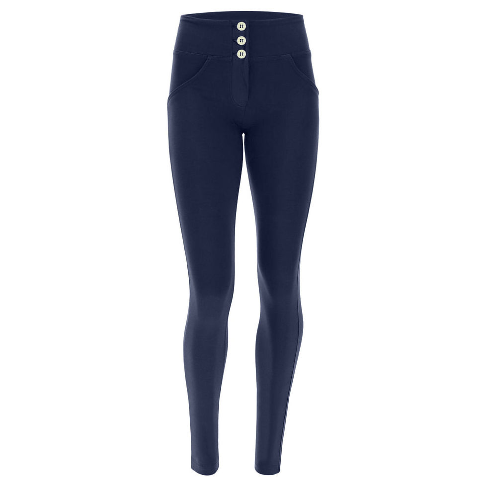Thumbnail: Navy blue cotton Midwaist button-up pant