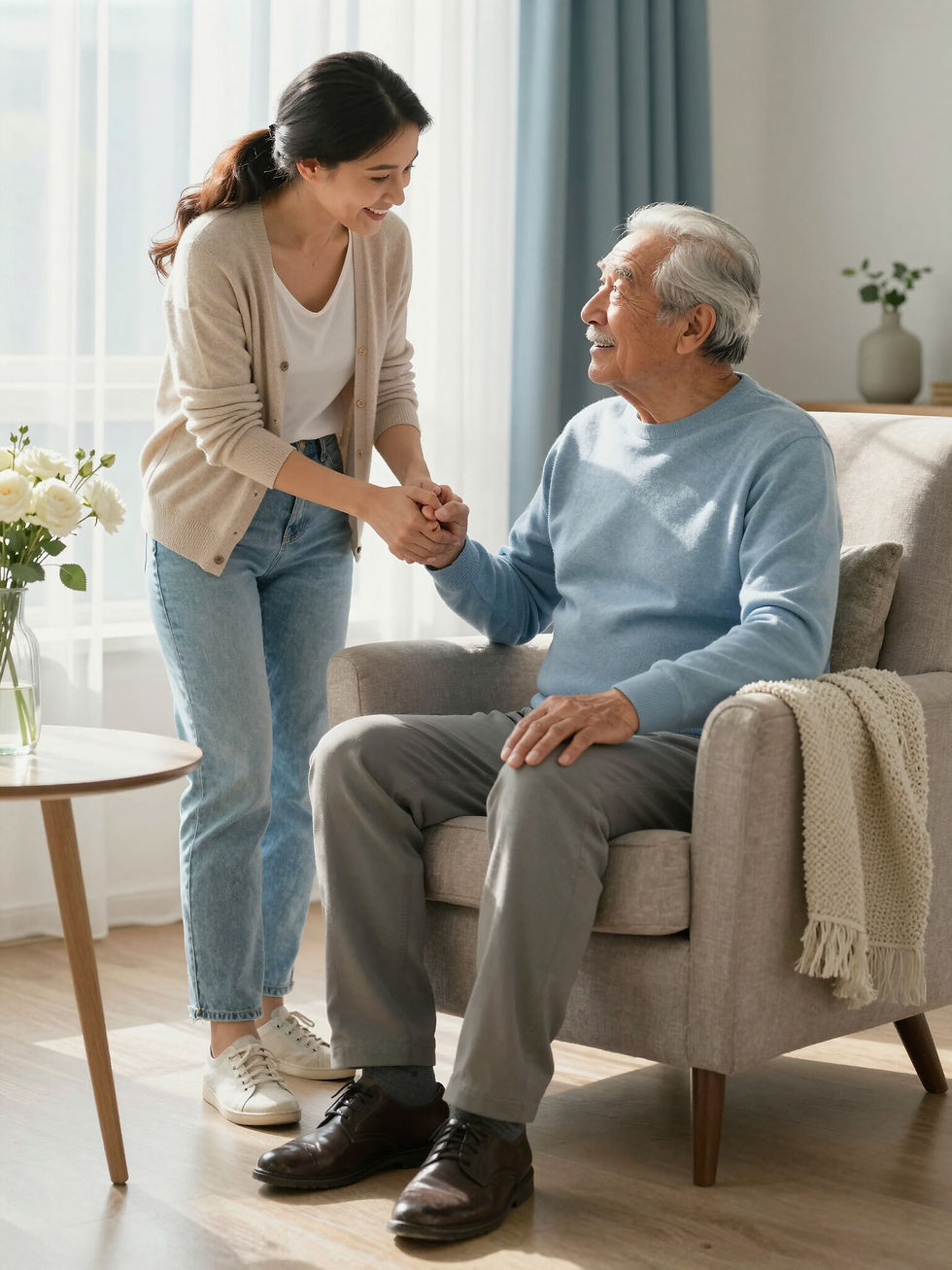 A family member providing compassionate care at home