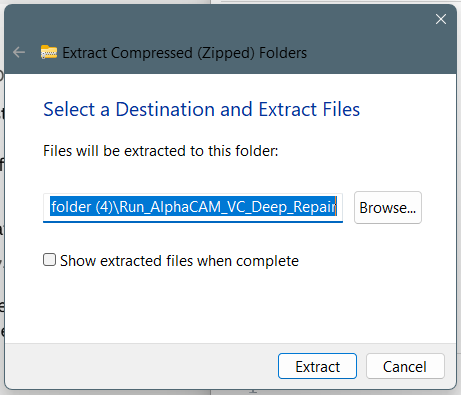 The Extract Compressed (Zipped) Folders dialog with the Extract button