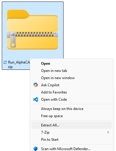 Right-click the ZIP file and choose Extract All...