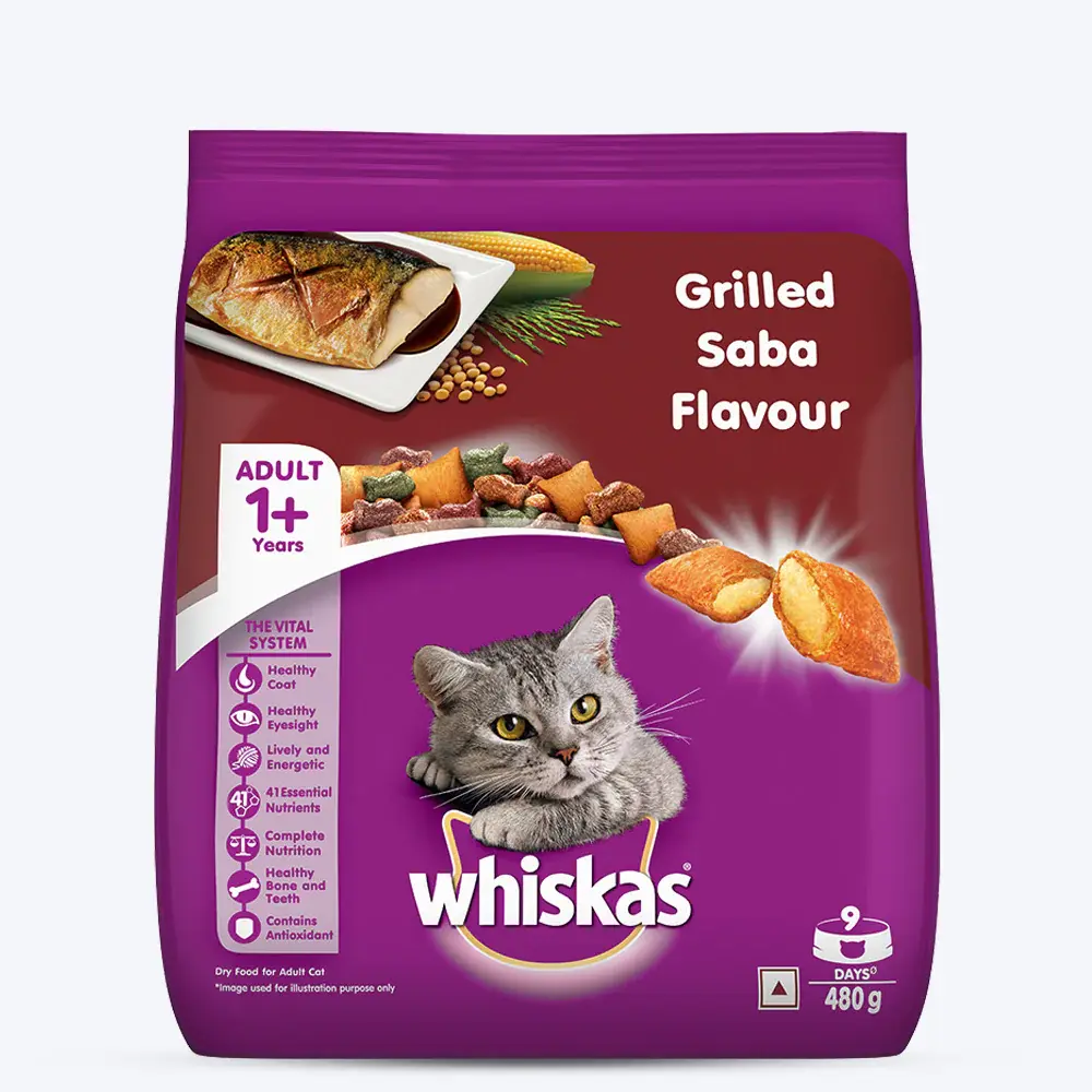 Whiskas Dry Cat Food for Adult Cats (1+ Years), Grilled Saba Flavour, 3 kg