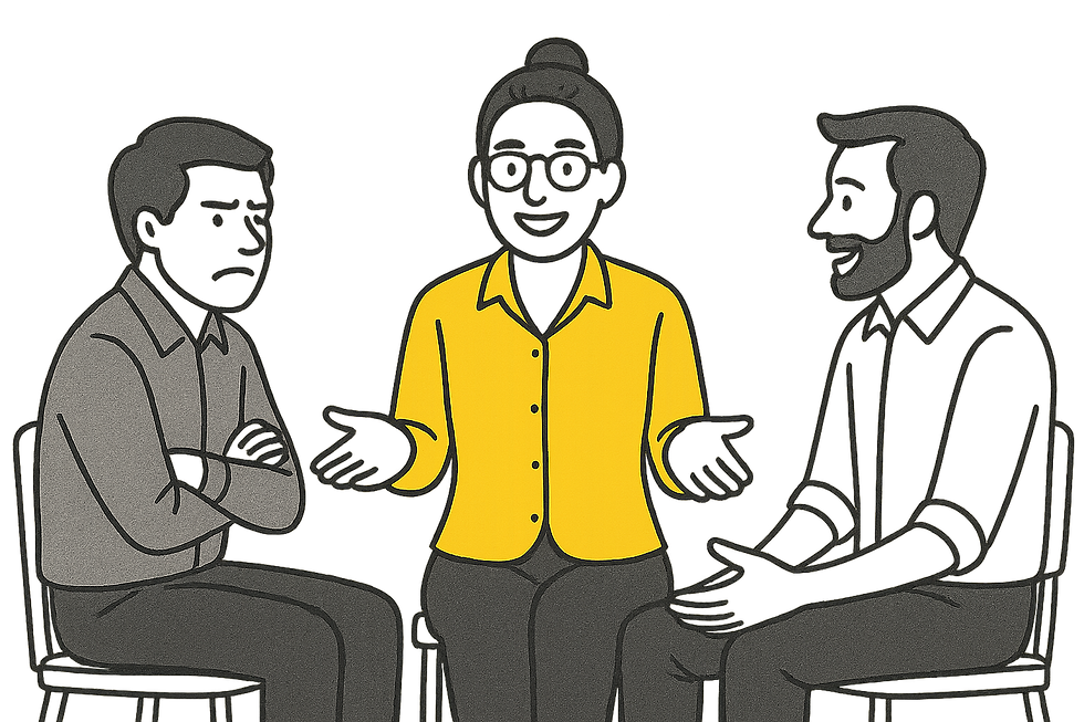 Leonie Steinbeis in einer Mediation mit zwei Konfliktparteien.