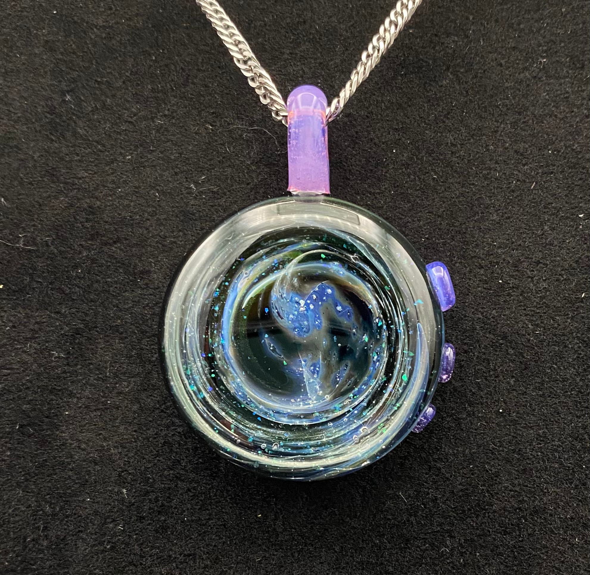 Galaxy Pendant with Green Stars