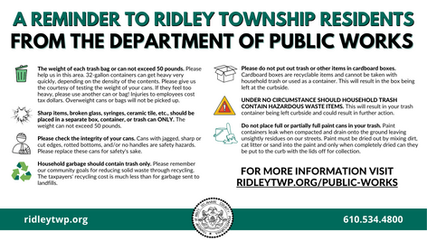 A SAFETY REMINDER TO ALL RIDLEY TOWNSHIP RESIDENTS FROM THE DEPARTMENT OF PUBLIC WORKS