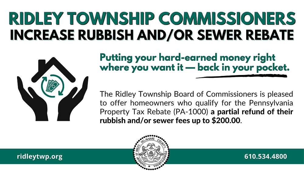 Ridley Township Commissioners Increase Rubbish/Sewer Rebate For Seniors