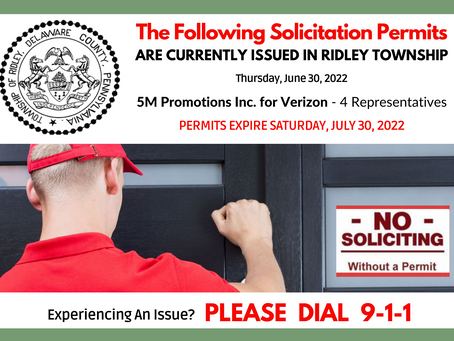 UPDATE: Ridley Township Solicitation Permits