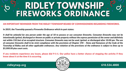REMINDER: Ridley Township Fireworks Ordinance