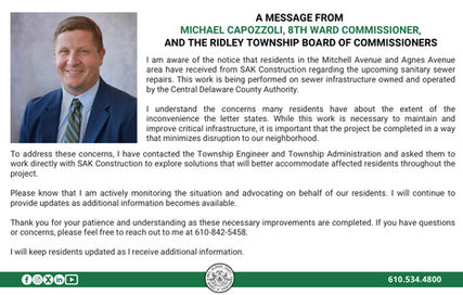 Important Update from Commissioner Michael Capozzoli for Residents in the Mitchell Avenue and Agnes Avenue Area