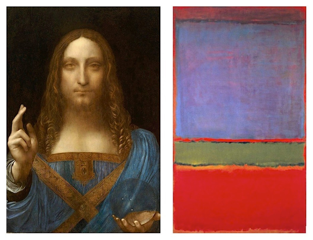 Bức tranh “Salvador Mundi” được cho là của Leonardo da Vinci (1452-1519) và bức tranh “No. 6 (Violet, Green and Red)” của Mark Rothko (1903-1970)