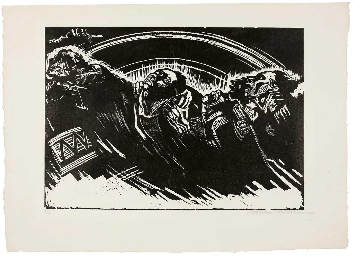 Bức "The Volunteers" năm 1921/22 từ tuyển tập "War" của Käthe Kollwitz.